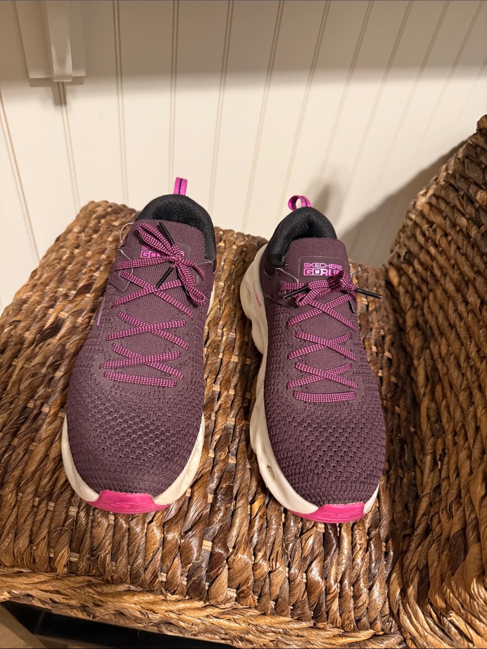 Skechers Plum Knit Slip-On Athletic Sneakers with Pink Accents